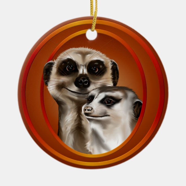 Meerkat Couple-Ornaments Ceramic Tree Decoration (Front)
