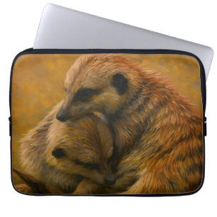 Meerkat Cuddle – Earth-Toned Wildlife Painting Laptop Sleeve