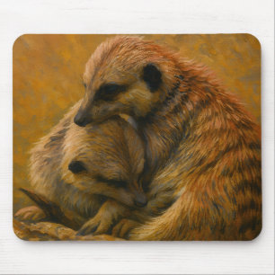 Meerkat Cuddle – Earth-Toned Wildlife Painting Mouse Pad