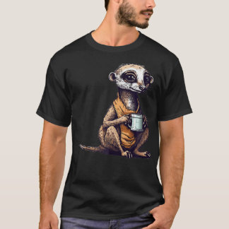 Meerkat Drinking Coffee Funny Cute Animal Meerkat  T-Shirt