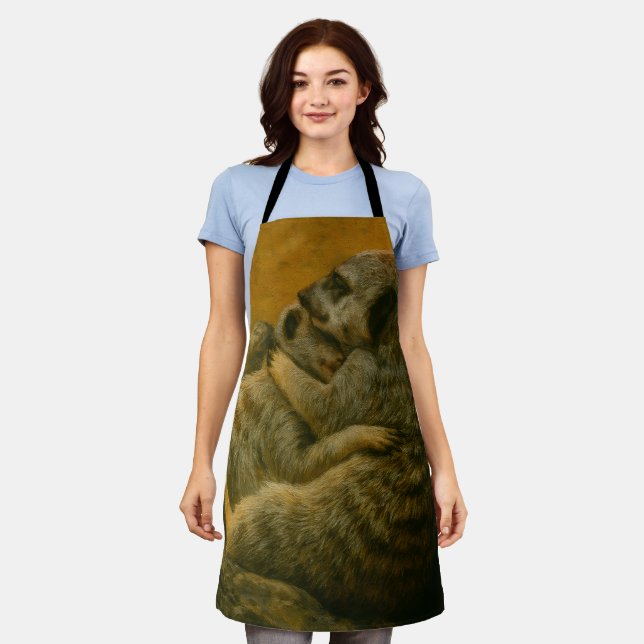 Meerkat Embrace – Heartfelt Wildlife Art Print Apron (Worn)