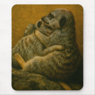 Meerkat Embrace – Heartfelt Wildlife Art Print Mouse Pad