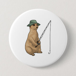 Meerkat Fishing Fisher Fishing rod 7.5 Cm Round Badge