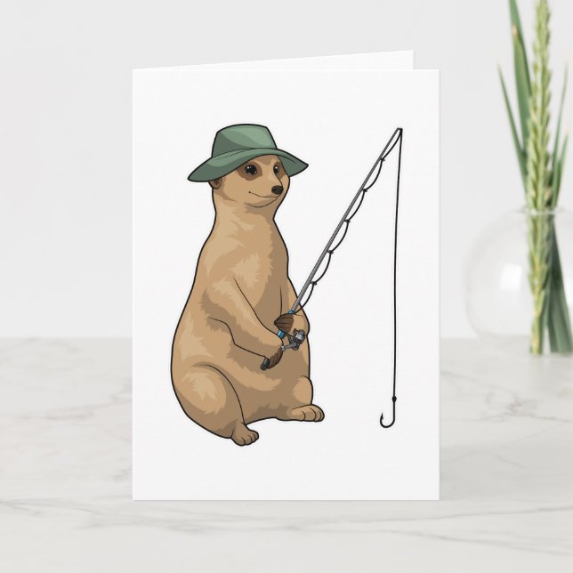 Meerkat Fishing Fisher Fishing rod Card (Front)
