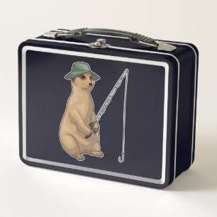 Meerkat Fishing Fisher Fishing rod Metal Lunch Box
