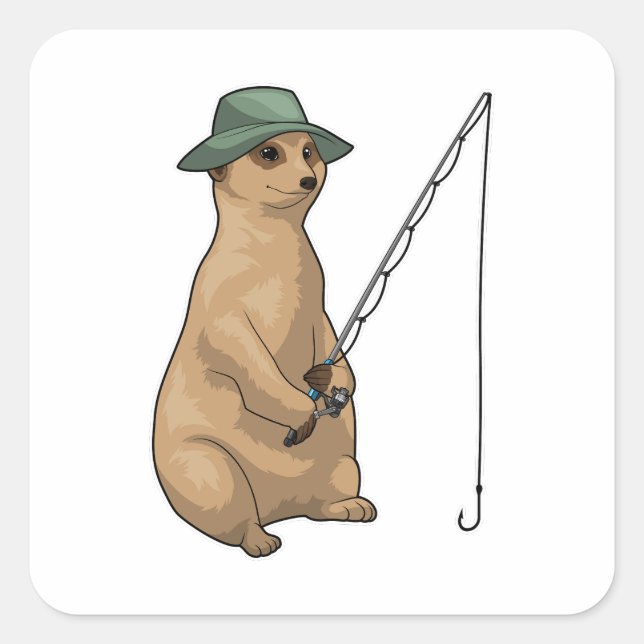 Meerkat Fishing Fisher Fishing rod Square Sticker (Front)