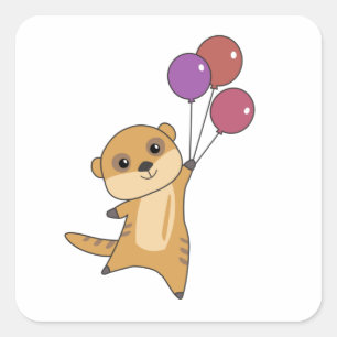 Meerkat Flies With Balloons Cute Animals For Baby Square Sticker