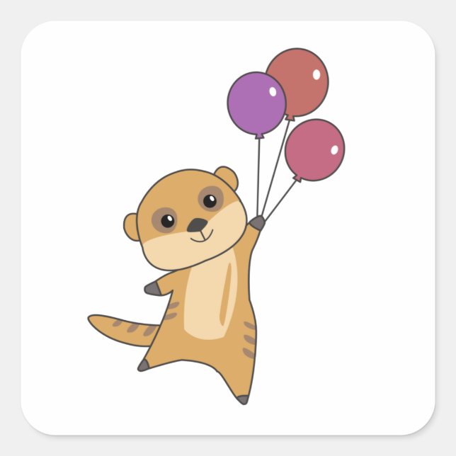 Meerkat Flies With Balloons Cute Animals For Baby Square Sticker (Front)