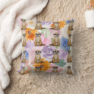Meerkat Floral background Pattern Cushion