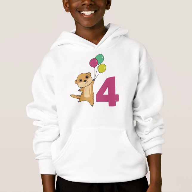 Meerkat Fourth Birthday Balloons Kids Hoodie (Front)