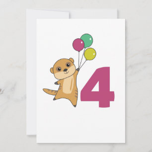 Meerkat Fourth Birthday Balloons Kids Invitation