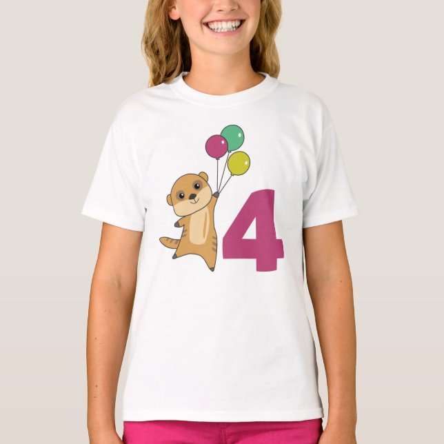 Meerkat Fourth Birthday Balloons Kids T-Shirt (Front)