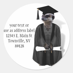 Meerkat Graduate W/Grey Gown & Black Sash Classic Round Sticker