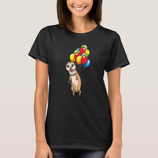 Meerkat Hanging On Balloons Suricate African Anima T-Shirt (Front)