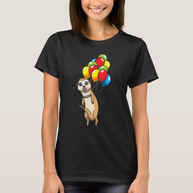 Meerkat Hanging On Balloons Suricate African Anima T-Shirt (Front)