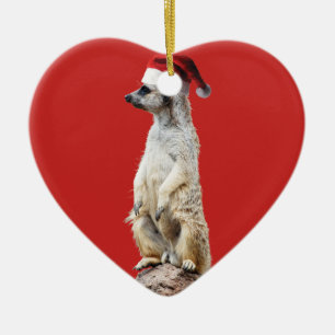 Meerkat in a Santa Hat Ceramic Ornament