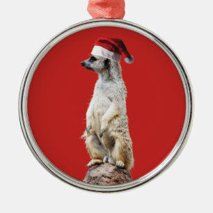 Meerkat in a Santa Hat Metal Ornament