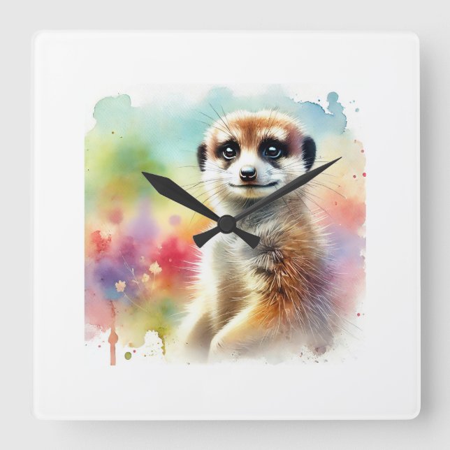 Meerkat in Light 020924AREF144 - Watercolor Square Wall Clock (Front)