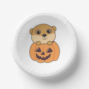 Meerkat In Pumpkin Cute Animals Happy Halloween Paper Plate