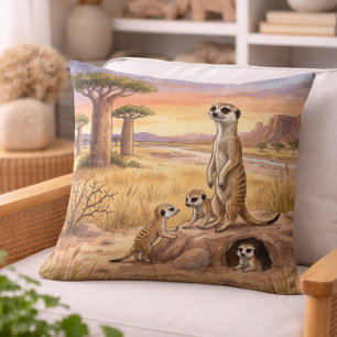 Meerkat Mama And Pups Safari Animals  Cushion