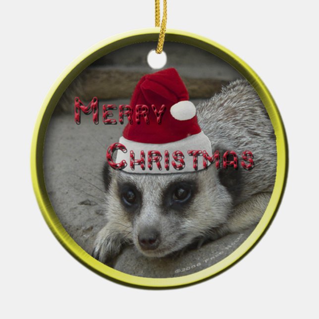 Meerkat Merry Christmas Ceramic Ornament (Front)