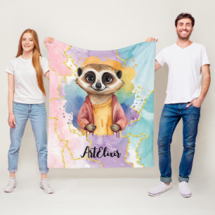 Meerkat Modern Glitter Pastel Print Fleece Blanket
