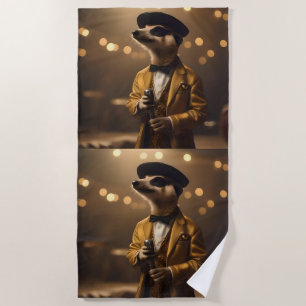 "Meerkat Moonlight: A Crooner’s Serenade"  Beach Towel