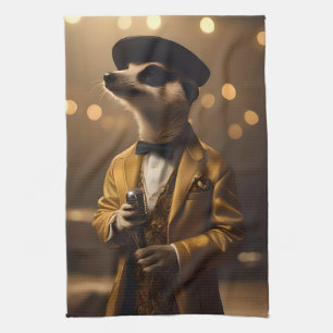 "Meerkat Moonlight: A Crooner’s Serenade" Tea Towel