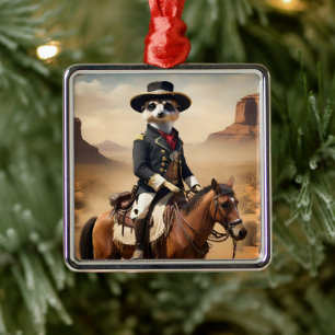 Meerkat On A Horse: Could Be The Lone Stranger Metal Ornament