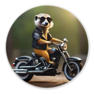 Meerkat On A Motorbike, Ceramic Knob