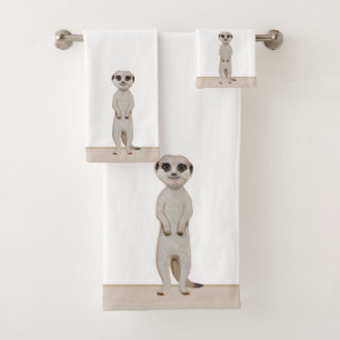 Meerkat on Beige & White Bath Towel Set