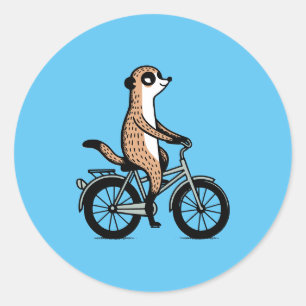 Meerkat on bike classic round sticker