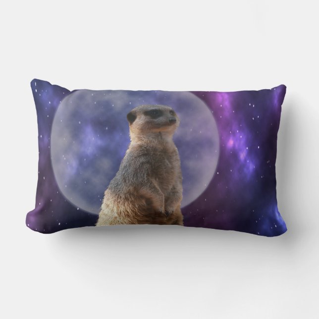 Meerkat On Blue Moonlight Night Watch, Lumbar Cushion (Front)
