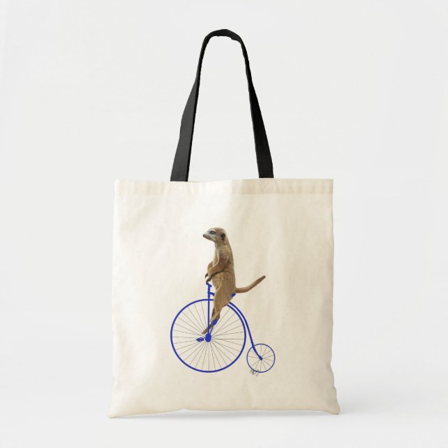 Meerkat On Blue Penny Farthing Tote Bag (Front)