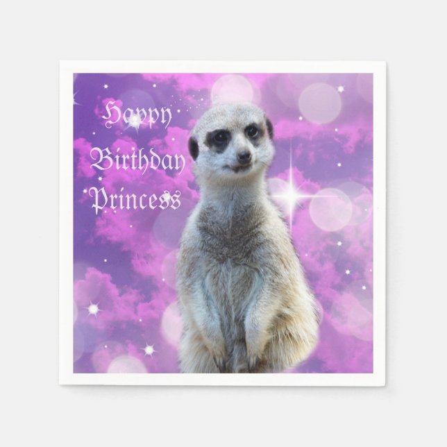 Meerkat On Pink Purple Happy Birthday Logo, Napkin (Front)