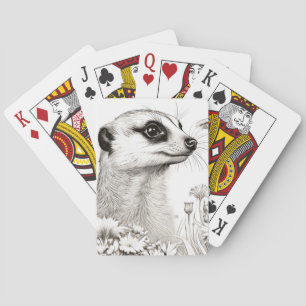 Meerkat Peaceful Nature Prairie Sketch Drawing Art Playing Cards
