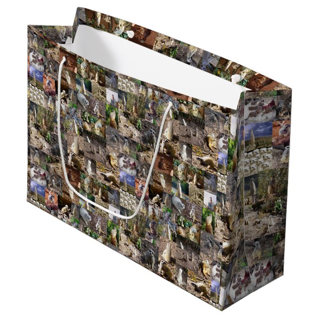 Meerkat Photo Collage, Large Gift Bag (Front Angled)