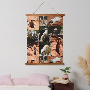 Meerkat Photo Collage, Wood Topped Wall Hanging Hanging Tapestry