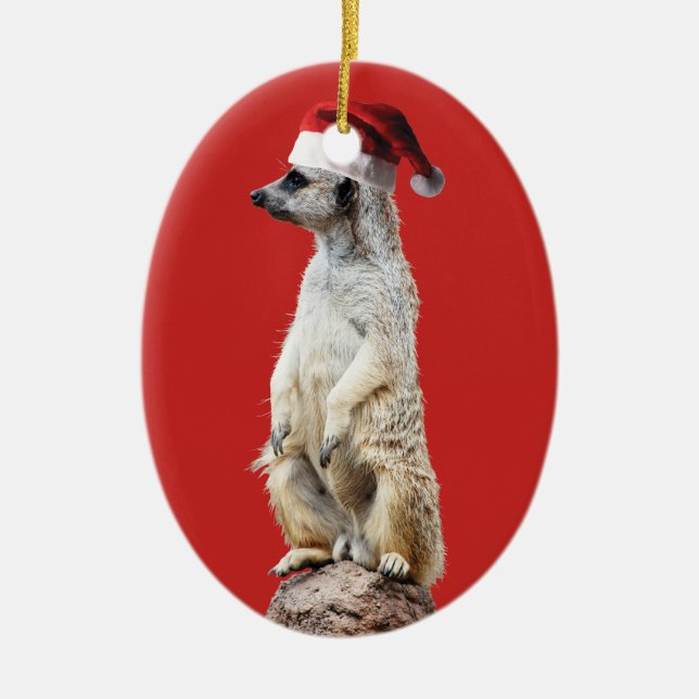 Meerkat Santa Claus Ceramic Ornament (Front)