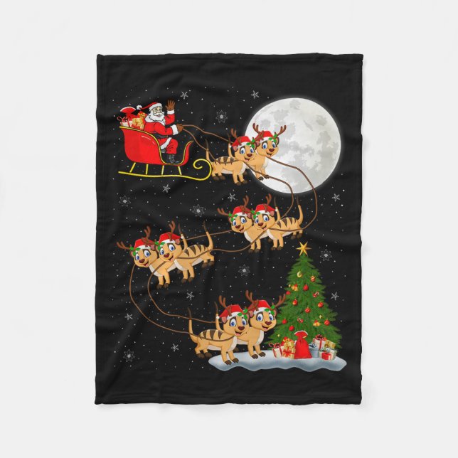 Meerkat Santa Sleigh Flying Funny Magical Christma Fleece Blanket (Front)