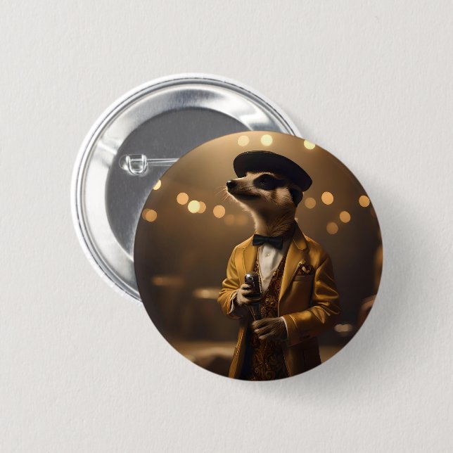 Meerkat Sinatra,  6 Cm Round Badge (Front & Back)