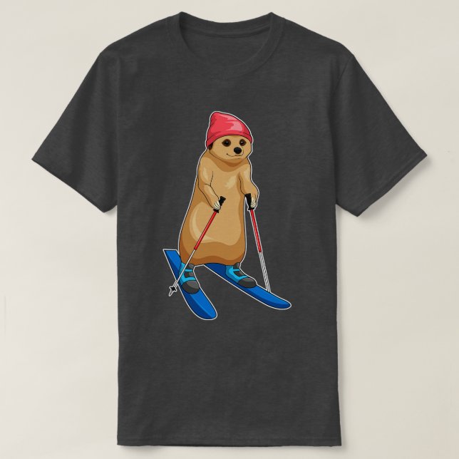 Meerkat Skier Ski T-Shirt (Design Front)