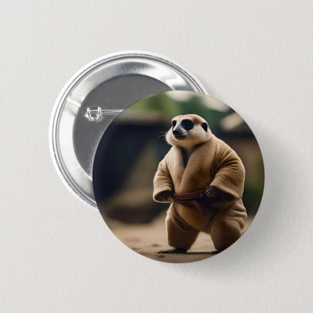 Meerkat Sumo Wrestler, 6 Cm Round Badge (Front & Back)