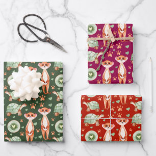 Meerkat Tortoise Kiwi Wrapping Paper Set of 3