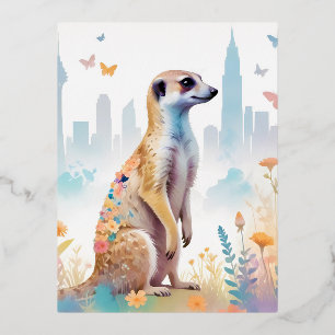 Meerkat Vintage Animal Nature Environment Decor  Foil Holiday Postcard