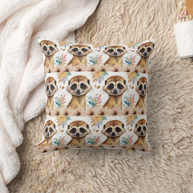 Meerkat Vintage Floral Pattern Cushion (Blanket)
