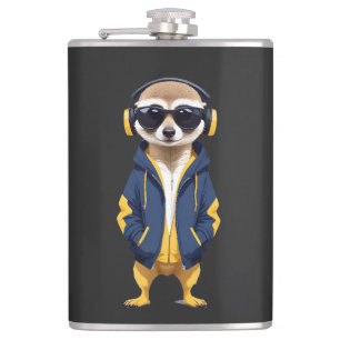 Meerkat Wearing Hoodie Funny Cool Animal Character Hip Flask