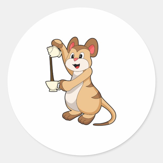 Meerkat with Coffee pot & Coffee.PNG Classic Round Sticker (Front)