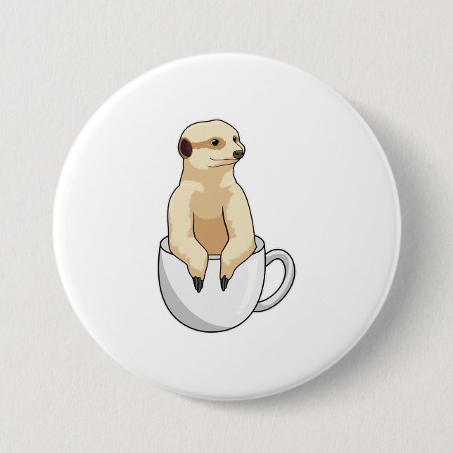 Meerkat with Cup of Coffee 7.5 Cm Round Badge (Front)
