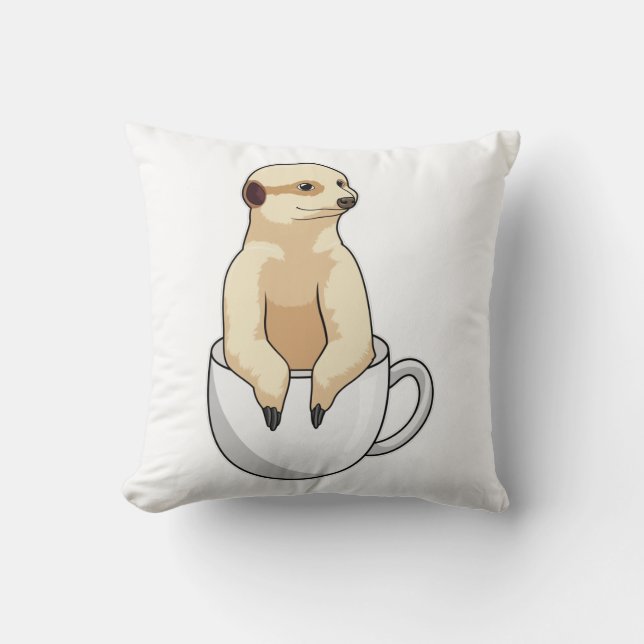 Meerkat with Cup of Coffee Cushion (Front)